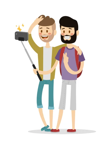 Selfie przyjaciele Mans geje para wektor ilustracja. — Wektor stockowy