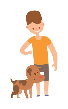 Erkek ve köpek beyaz arka plan üzerinde izole.