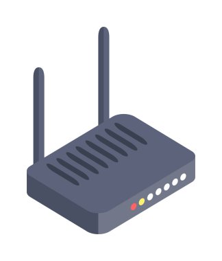 İzometrik kablosuz modem yönlendirici illüstrasyon izole beyaz.