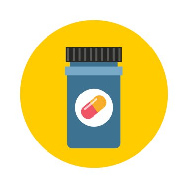 Medicine bottle in flat style isolated on color background