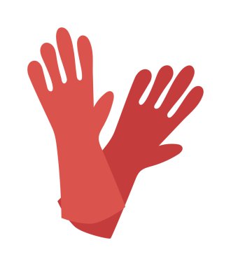 Rubber red gloves cartoon flat icon vector illustration.