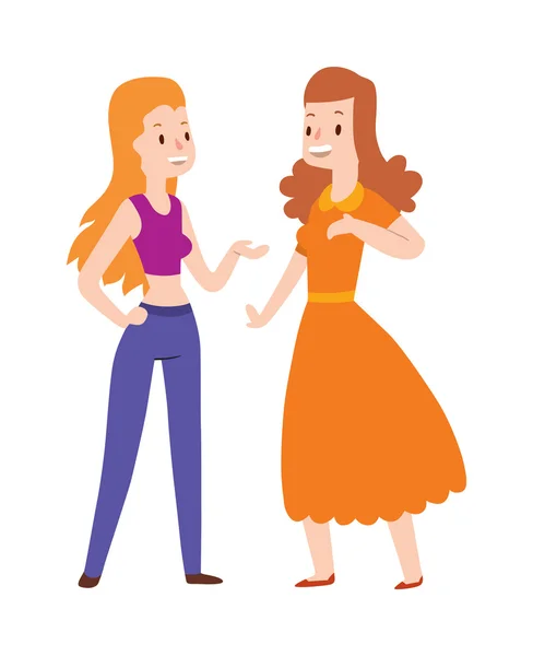 Two girlfriends cartoon trendy gossiping illustration. — Stock Vector