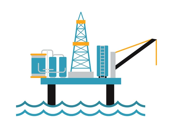 Meer-Ölplattform Offshore-Plattform-Technologie flacher Vektor Illustration. — Stockvektor