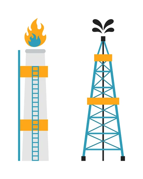 Estación de plataforma de gas y plataforma de recuperación de petróleo icono plano vector ilustración . — Vector de stock