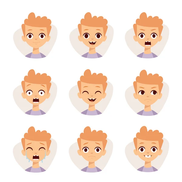 Ilustração apresentando crianças menino mostrando diferentes expressões faciais emoções cartoon vector . — Vetor de Stock