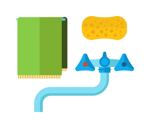 Water tap towel, sponge flat vector icon. — Stockový vektor