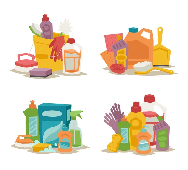 Two plastic spray cleanser bottle with cleaning liquid flat vector illustration. — Stok Vektör