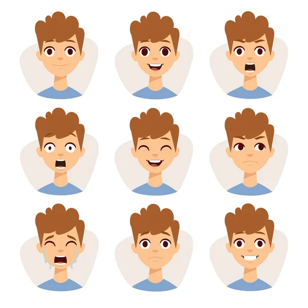 Illustration featuring boy kids showing different facial expressions emotions cartoon vector. — Wektor stockowy