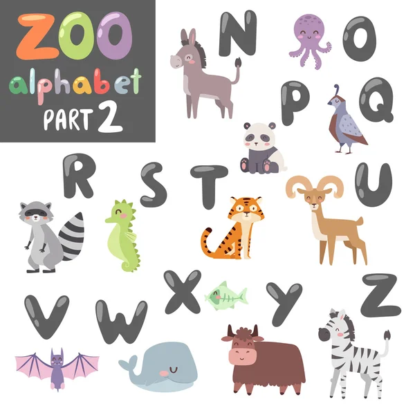 Zoo vectoriel coloré alphabet anglais avec des animaux de dessin animé isolés sur fond blanc . — Image vectorielle