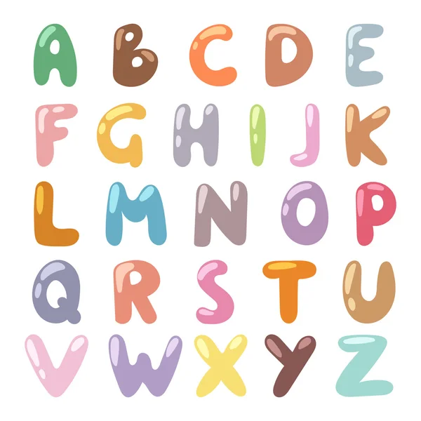 English funny cartoon alphabet vector illustration. — Stok Vektör