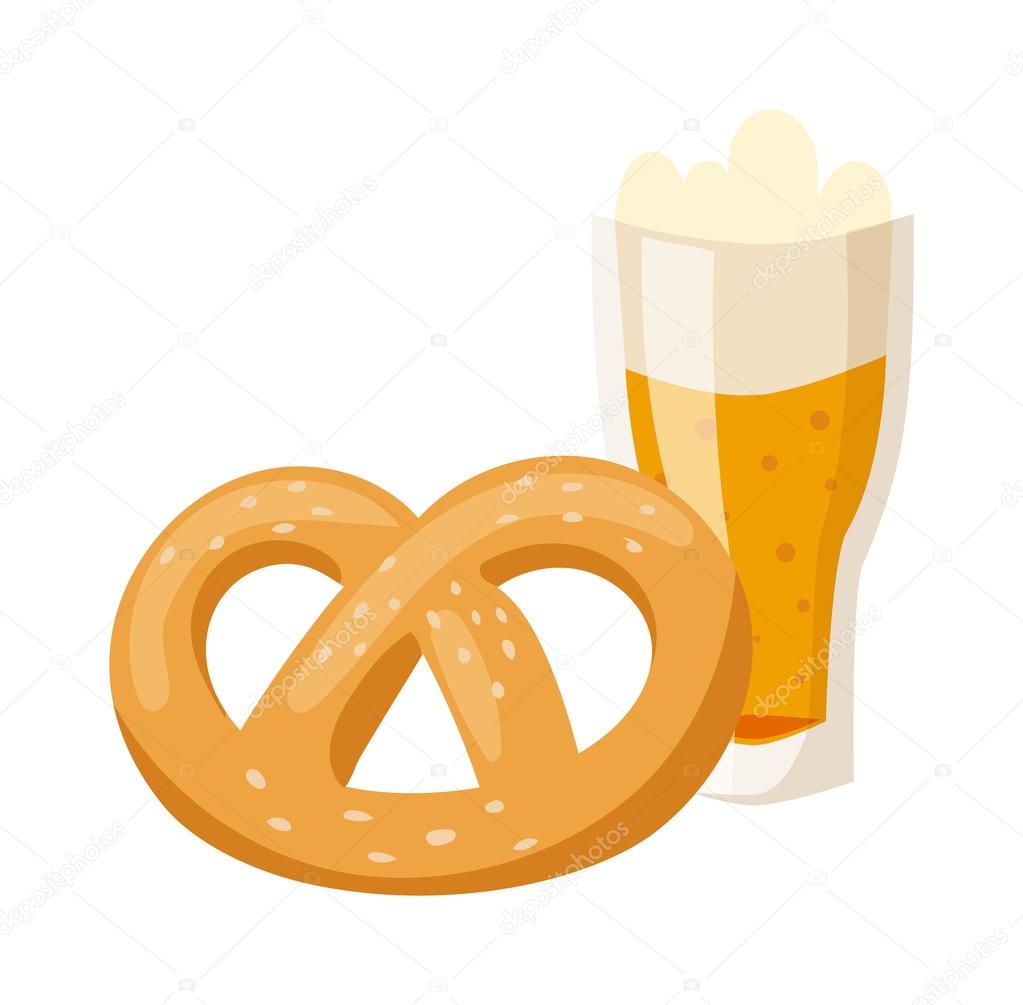 German breakfast, pretzel beer illustration.