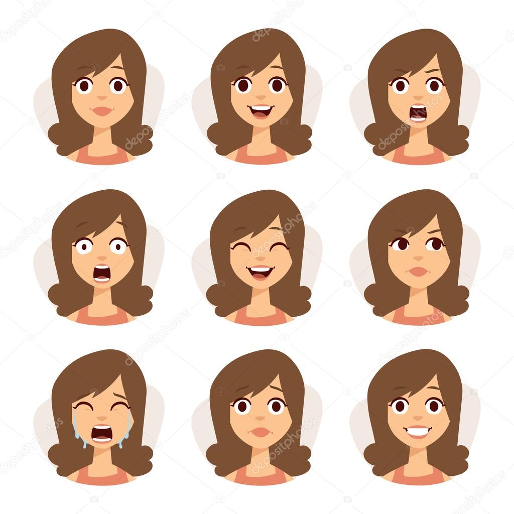 Isolated set of woman avatar expressions face emotions vector illustration.