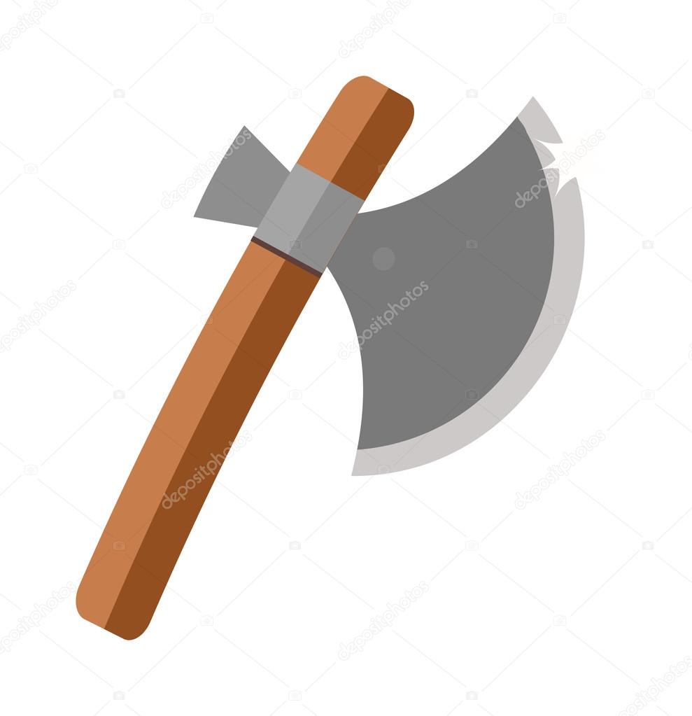 Axe steel isolated and sharp axe cartoon weapon icon