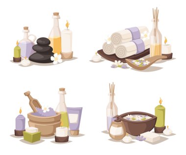Spa natürmort kutsal kişilerin resmi ile nilüfer ve zen stone huzur havuzu vektör.
