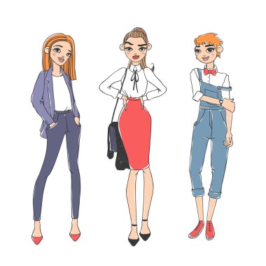 Saf güzellik iki kız renkli siluet düz vektör çizim moda görünüyor.