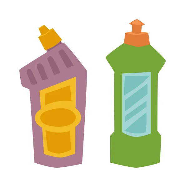 Dos botellas limpiadoras de pulverización de plástico con ilustración de vectores planos líquidos de limpieza . — Vector de stock