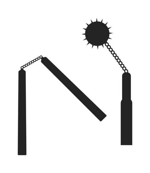 Waffen Nunchuck flacher Vektor Symbol schwarze Silhouette — Stockvektor