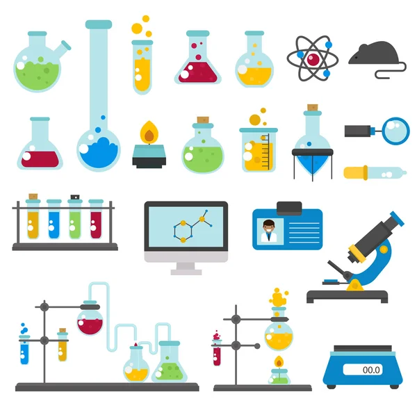Graphic set chemical laboratory science flat vector. — Stock Vector
