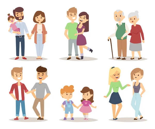 People couple relaxed cartoon vector illustration set. — ストックベクタ