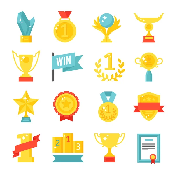 Trophée et récompenses icônes set plat vectoriel illustration . — Image vectorielle