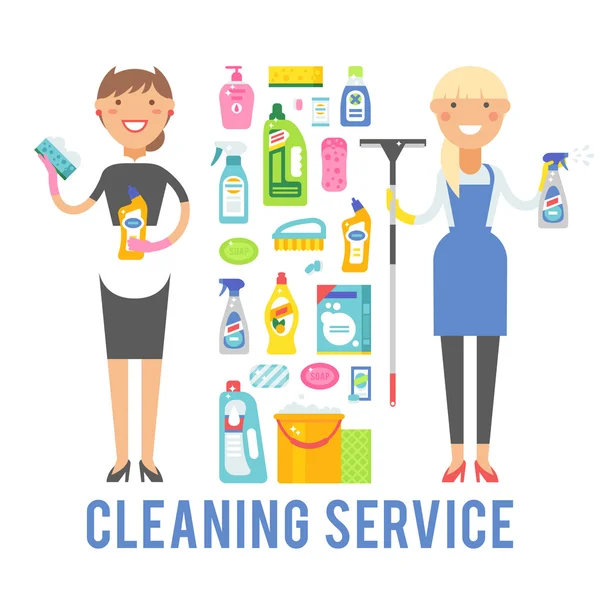 Young smiling cleaner woman service vector isolated over white background. — Stock Vector