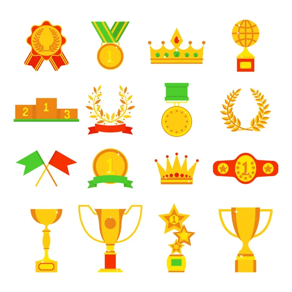 Icone trofeo e premi set illustrazione vettoriale piatta . — Vettoriale Stock