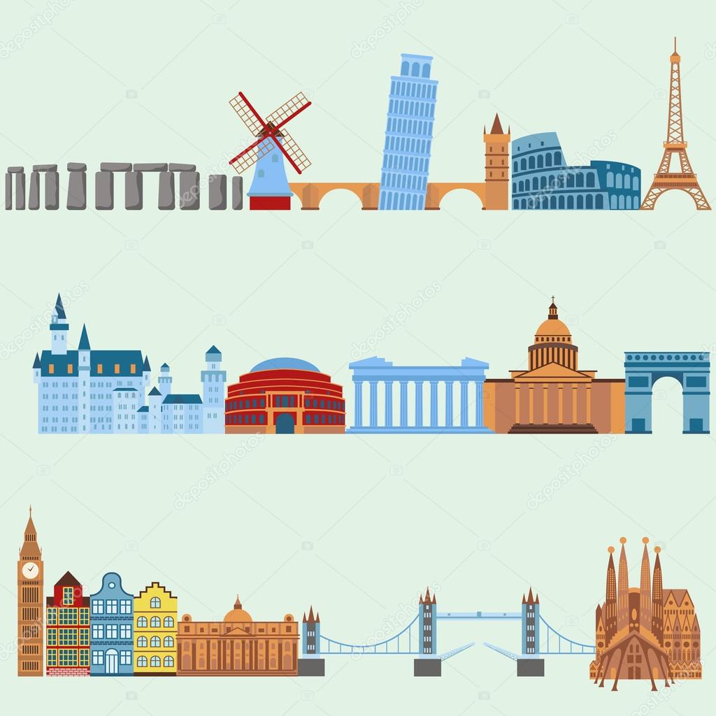 Travel outdoor Euro trip vacation travelling concept flat design vector illustration.