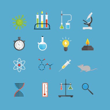 Graphic set chemical laboratory science flat vector.