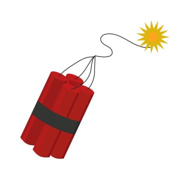 Yanan fitil tehlike patlayıcı silah düz vektör ile dinamit bomba.