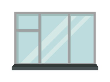 Window open interior frame glass construction isolated flat vector illustration.