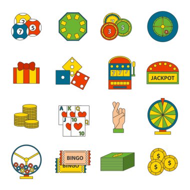 Casino simgeleri rulet kumarbaz joker slot makinesi izole vektör illüstrasyon ile ayarlayın.