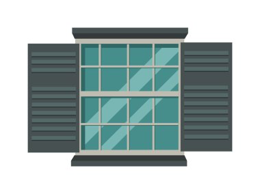 Window open interior frame glass construction isolated flat vector illustration.