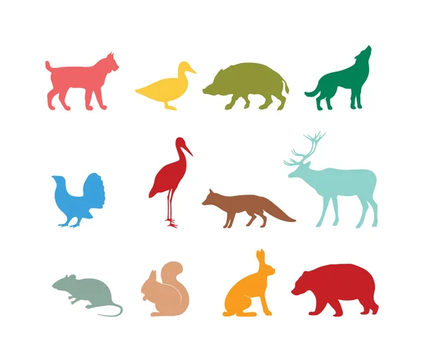 Silueta de animales salvajes y símbolos de animales salvajes — Vector de stock