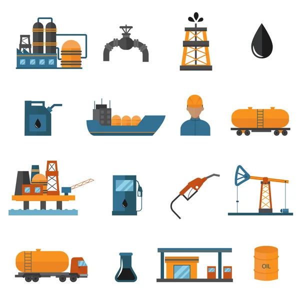 Icone di produzione dell'industria petrolifera per infografica . — Vettoriale Stock