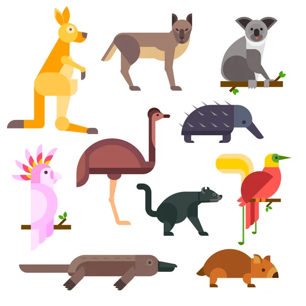 Australië wilde dieren cartoon vector collectie — Stockvector