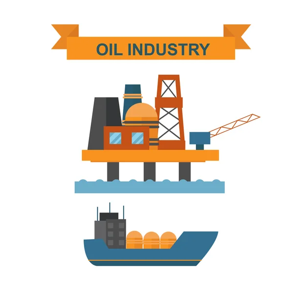 Sea oil rig offshore platform technology flat vector illustration. — ストックベクタ