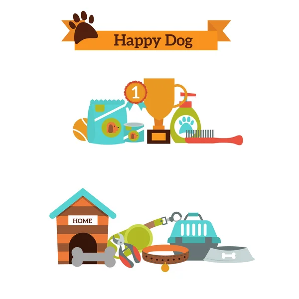 Vector set of color icons for dog pet food, pet accessories vector. — Stock Vector