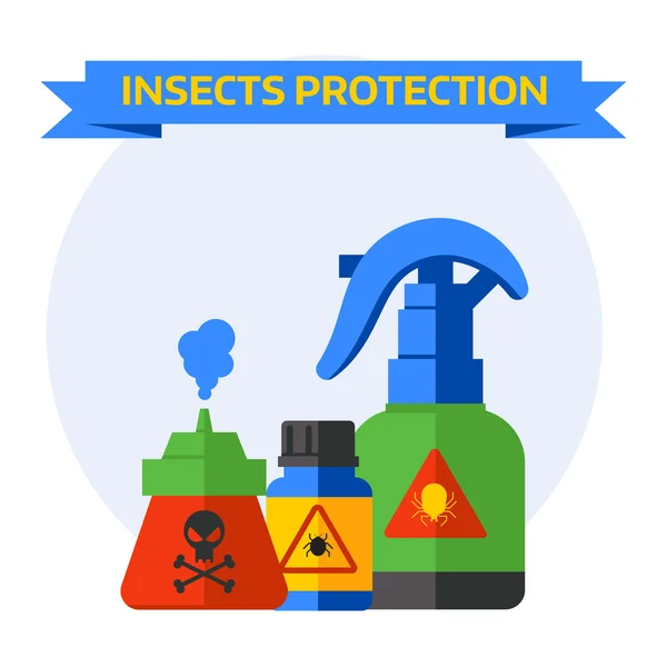 Σετ μπουκάλια με διαφορετικά δηλητήρια νυχτερίδες πετώντας αράχνη σέρνεται γύρω από τα έντομα θανάτου διάνυσμα προστασίας. — Διανυσματικό Αρχείο