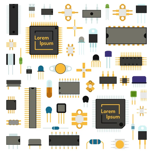 Circuit computerchips iconen technologie vector illustratie set. — Stockvector