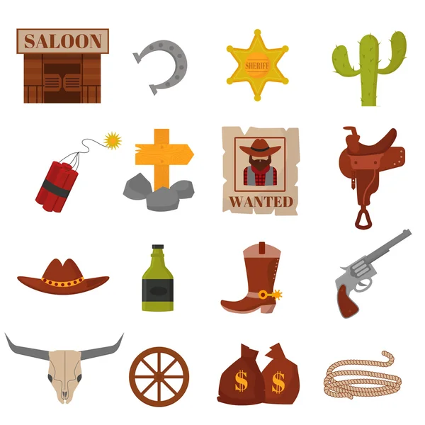 Vintage amerikai régi nyugati minták jel és a grafika cowboy vektor ikonok. — Stock Vector