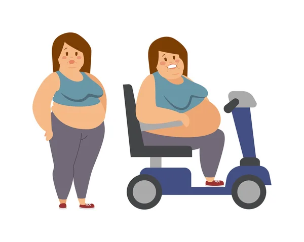 太った女性と女の子が座っている漫画のキャラクター — ストックベクタ