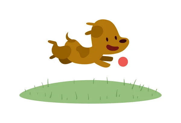 Vector Cute Doggy play and running with red ball — Stock Vector