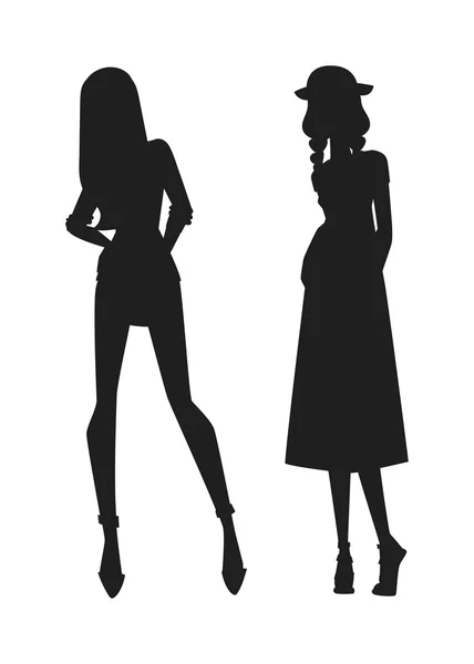 Concepto de silueta de chicas de moda moderna y hermosas chicas de estilo . — Vector de stock