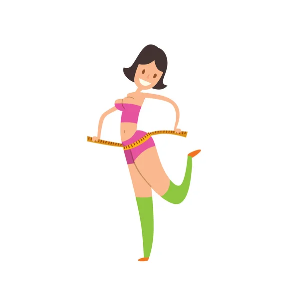 Gezonde levensstijl cartoon portret van glimlachend jong fitness meisje in perfecte vorm. — Stockvector