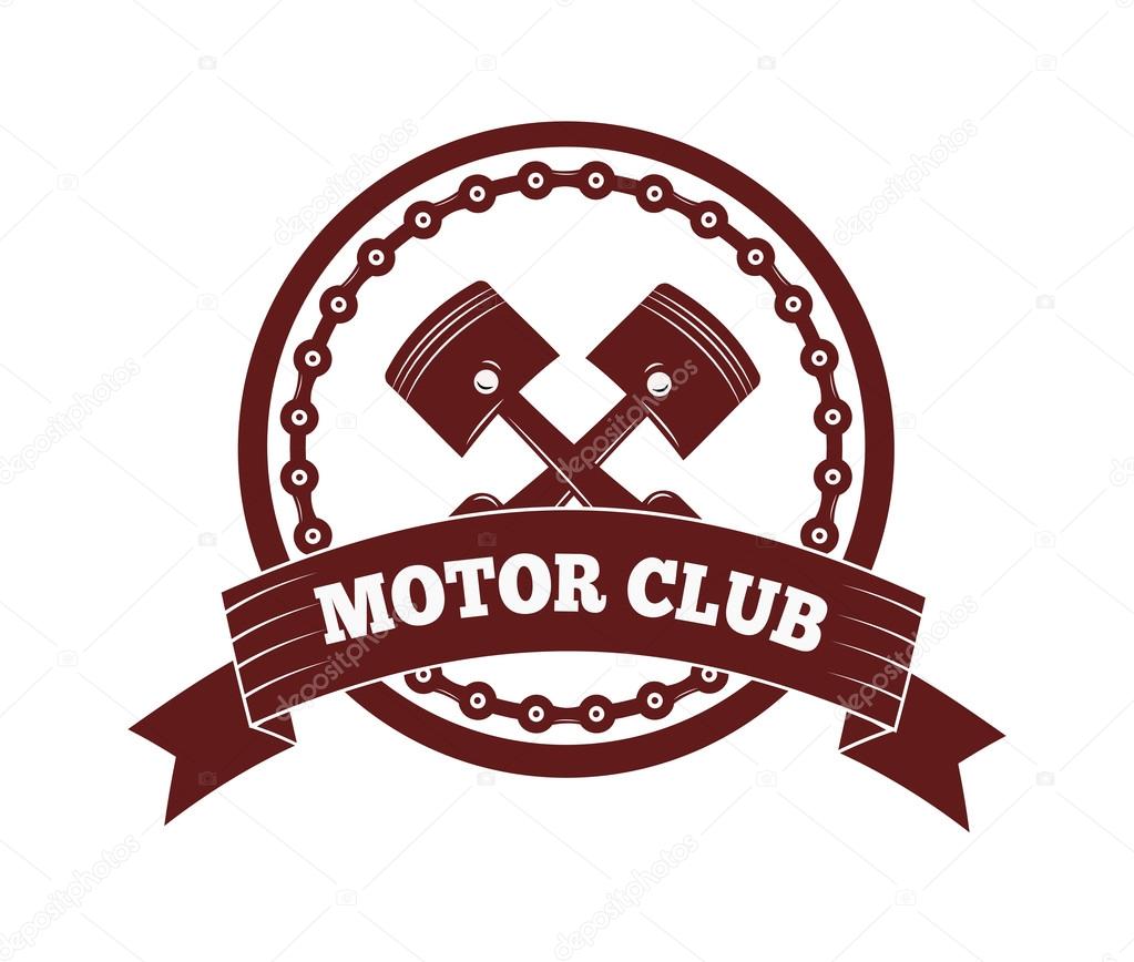 Motorcycle label badge vector black icon and moto club logo illustration. Moto club label logo with hand, skull and bike piston Bike club badge design element
