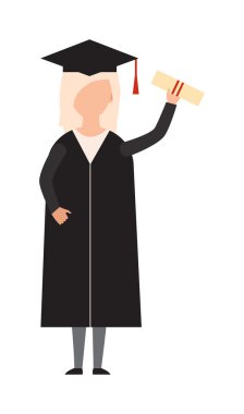 Mutlu mezuniyet insanlar üniforma kapaklar vektör atma.