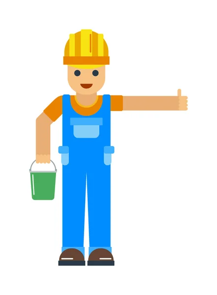 Happy cartoon repairman or construction worker with safety hat vector. — 스톡 벡터