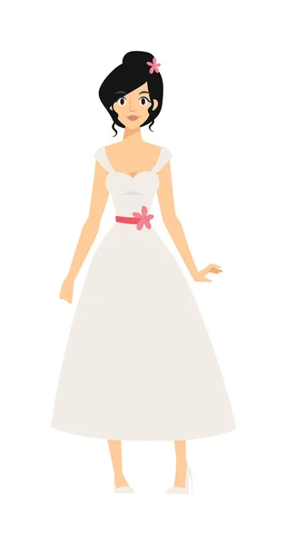 Woman wearing wedding white dress fashion bride girl luxury young person character vector. — Stockvector
