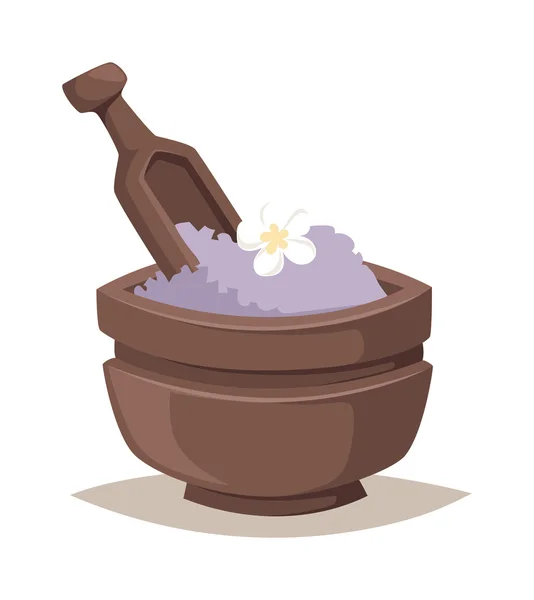 Sal de lavanda en el baño tazón tratamiento de belleza spa y bienestar vector de terapia orgánica . — Archivo Imágenes Vectoriales