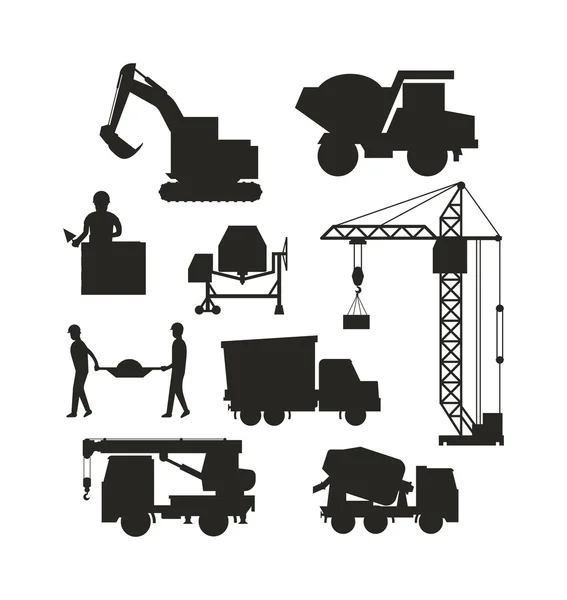 Set von schweren Baumaschinen Silhouette Maschinen Symbol Gebäude Transport-Vektor. — Stockvektor